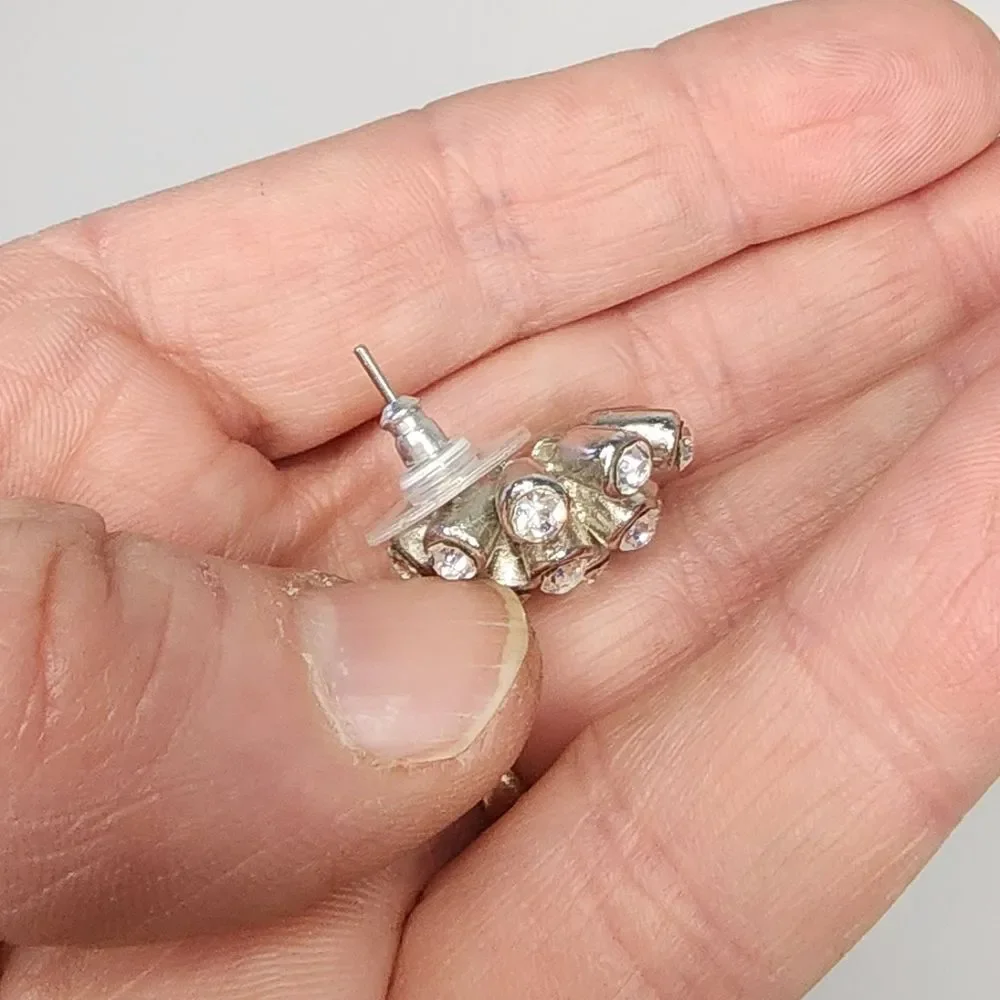 Vintage J. Crew Round White/Clear Crystal Flower Earrings